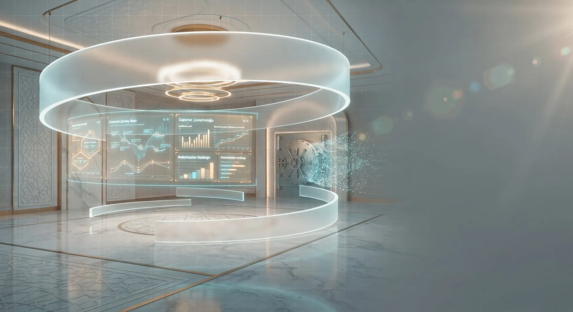 Futuristic modular glass dashboard showcasing floating fintech nodes, payment gateways, and enterprise IoT streams